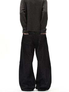 Jean évasé rétro déstructuré en denim noir délavé pour homme, style streetwear, coupe ample, modèle Machete - Product Image 5