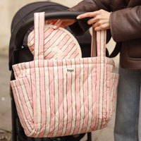 Sac de rangement suspendu matelassé pour poussette en tissu de coton à motif imprimé personnalisé, avec volants et logo, pour maman