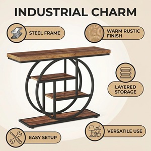 Table de <span class=keywords><strong>console</strong></span> industrielle à 4 niveaux au design moderne pour entrée, couloir, salon et hall d'entrée - Product Image 3