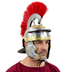 Casco Romano con Penacho Rojo, Acero Inoxidable, Chapado en Oro, Armadura Antigua, Modelo Coleccionable para Exhibición - Product Image 1