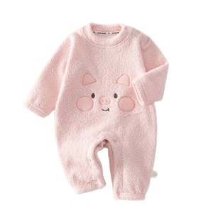 Romper para bebé con forro polar de cerdo rosa, ropa gruesa para otoño e invierno para niños y niñas - Product Image 5