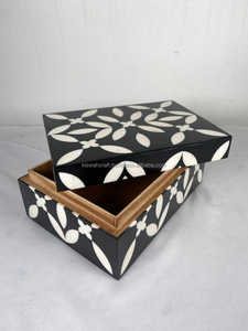 High Quality Bone Inlay MDF Ring Box Attractive Pattern Polished Velvet <b>Resin</b> Jewelry Case Drawstring Carton Export Sale Gift - Product Image 2