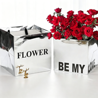 Sacs à fleurs carrés imperméables en miroir argenté personnalisés, impression FLOWER BE MY LOVE, sac fourre-tout pour bouquet, logo personnalisé, vente en gros d'usine