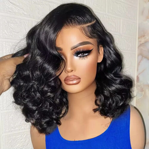 Offres du Black Friday : Perruques Lace Front Courtes Bob sans Colle, Cheveux Indiens Bruts Pré-Pluckés, Ondulés, Cheveux Humains Brésiliens pour Femmes - Product Image 1