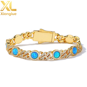 Hop Jewelry <b>Iced</b> <b>Out</b> Blue Cubic Zirconia Cz Gemstone 8MM Cuban <b>Chain</b> Bracelet for Women - Product Image 1