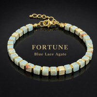 Bracelet en pierre naturelle tendance, cristal violet, œil de tigre, agate bleue, bracelet en pierre carrée pour femmes