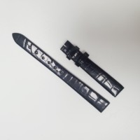 Meistverkauftes 12mm Glänzendes Schwarzes Alligatorleder-Uhrenarmband mit Dornschließe für AL002