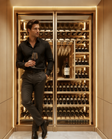 Armoire à vin de luxe dorée champagne à double porte avec éclairage LED intégré, présentoir en verre, pour maison, cuisine, restaurant, bar