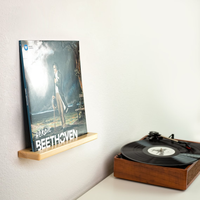 JUNJI Elegant Pine Wood Vinyl Record Shelf Display Home Organizer Floating Record Wall Mount for Album Collection