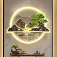 Nouvelle Décoration Murale LED Écologique Chinoise, Paysage de Pin et Poissons Koi Illuminés pour Hôtels, Salons de Thé, Restaurants