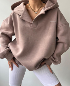 Custom Plus Size Women Vintage Long Spring/Autumn/Winter Printed Front <b>V</b>-neck Fleece Sublimation Hoodie No <b>String</b> - Product Image 2