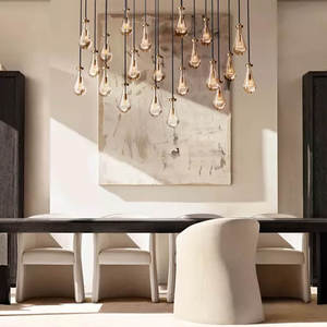 Lustre LED rétro en laiton de 72 pouces, grand lustre pour salon, hôtel, lustre en forme de goutte de pluie pour grand hall, lustre de luxe - Product Image 6