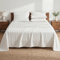 Parure de lit 3-en-1 en satin 100 % polyester rayé, drap plat à rayures de satin de 3 cm de large avec 2 taies d'oreiller, linge de lit de luxe