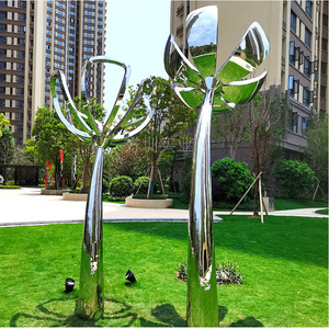 Escultura de Flor de Acero Inoxidable para Exteriores, Superficie de Espejo, Arte Abstracto, Decoración de Jardín - Product Image 2