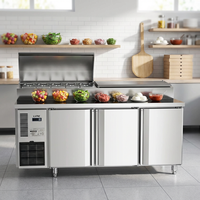 Congélateur commercial pour la préparation de pizzas, refroidissement par air, 3 portes, acier inoxydable, commande numérique, équipement de réfrigération pour la préparation alimentaire