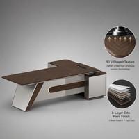 Meuble de bureau professionnel haut de gamme en bois de placage naturel avec finition cristal, panneau de particules E1, prise électrique et interrupteur tactile