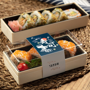 Custom Biodegradable Disposable Japanese Sushi Takeaway Togo Wooden Food Container Tray Packaging Box Sushi Box