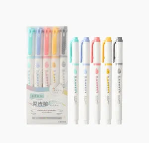 Evidenziatori con punta a scalpello a doppio colore penna con Logo personalizzato vendita calda carino 2 in 1 evidenziatore per ufficio scolastico sciolto