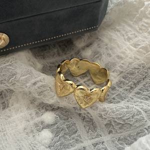 Bague en argent pur S925 avec zircon d'amour, style rétro INS, design de niche, texture, plaqué or 18 carats, simple, éternité, tendance, incrustation, vente en gros - Product Image 5