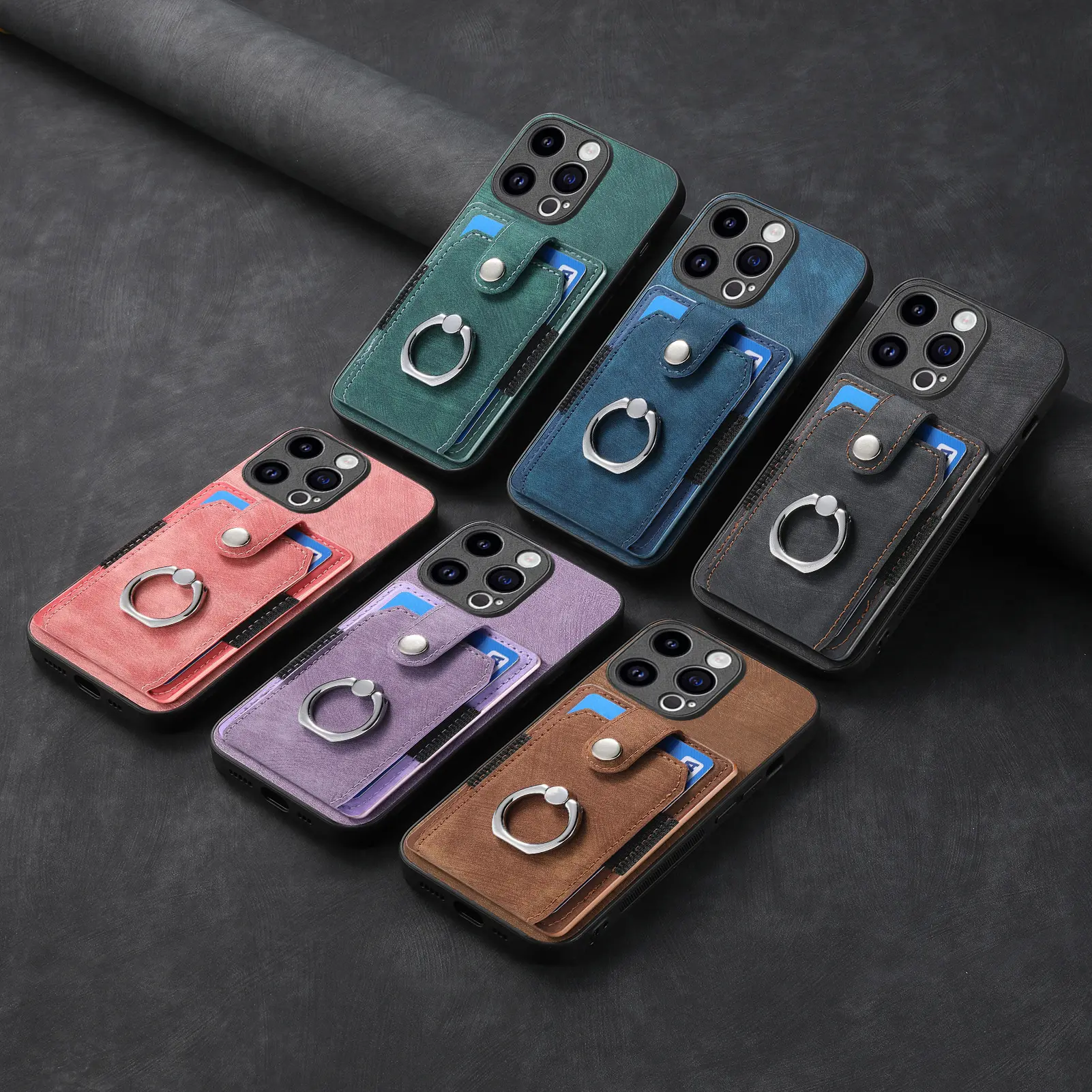 Solid color retro hardware ring for car mounted magnetic leather phone case for iphone Xr Xs 11 12 13 14 15 Pro Max Cell Cover