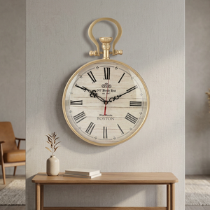 Horloge murale vintage en laiton avec chiffres romains, 14,5 pouces, style antique, décoration analogique en métal - Product Image 2