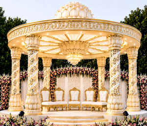 Mandap de Boda Manavarai Blanco de Última Generación, Escenario Tallado en Fibra Premium, Estilo Templo Tradicional con Cúpula Tallada con Lotos - Product Image 5