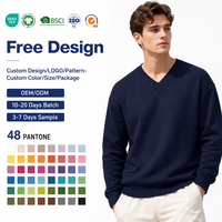 Pull-over en maille fin pour homme, col en V, motif uni personnalisé, collection hiver OEM, vente en gros
