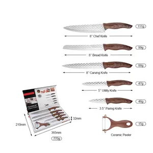 ชุดมีดเชฟทำจากสแตนเลสมีดจับปลาทำจากไม้อุปกรณ์ทำครัว