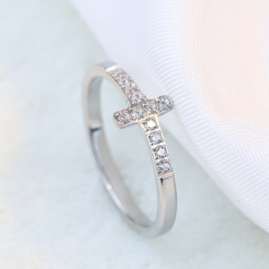 <b>Cross</b> Crystal Fashion <b>Ring</b> Slim Band Crystal Accent Gold Color <b>Silver</b> Color for Women Gift Jewelry - Product Image 3