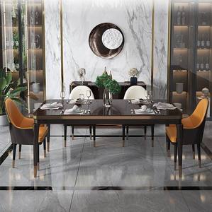 Ensemble de chaises de luxe de style rétro moderne français, <span class=keywords><strong>table</strong></span> à manger en marbre, ensemble de chaises, meubles de <span class=keywords><strong>haute</strong></span> qualité, <span class=keywords><strong>table</strong></span> rectangulaire longue pour salle à manger - Product Image 1