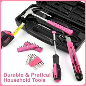 Ensemble d'outils à main pour la maison, 40 pièces, rose, en acier au carbone, avec boîte de rangement en plastique, support OEM personnalisé - Product Image 3