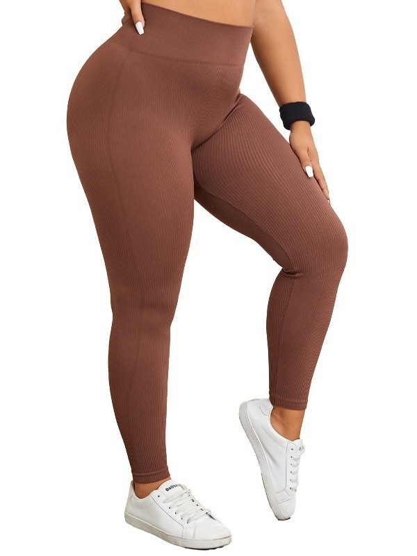 Plus Size High-Waisted Butt-Lifting Ankle-Length Yoga Leggings Ribbed Women's High-Stretch Slim-Fit Peach Hip Seamless Fitness