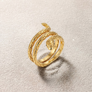 Anillo de Serpiente de Acero Inoxidable 304 Chapado en Oro de 18K y Rodio, Resistente al Agua y al Deslustre, Estilo Punk Vintage con Espiral y Circonitas, Joyería para Mujer - Product Image 6