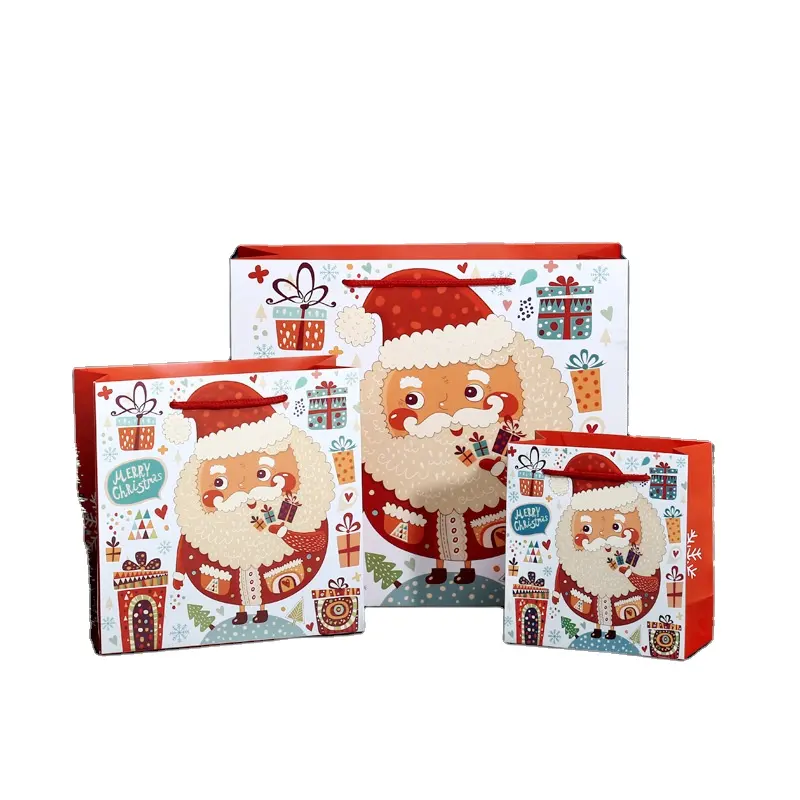 Tas hadiah mewah Natal tas Tote Santa Klaus tas kertas Kraft Natal dengan Logo kustom Anda
