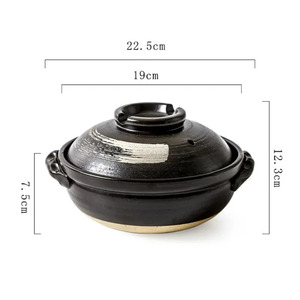 0.9L đất sét gốm nồi xử lý japandi nấu ăn soong Nhật Bản hầm súp Nắp đất nung lẩu stockpot món ăn Pan đồ nấu nướng nồi - Product Image 2