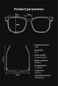 A01 thông minh cho Bluetooth kính cảm ứng hoạt động thông minh Ống kính phân cực UV400 kính mát hiệu suất Tai nghe TR90 Eyewear - Product Image 6