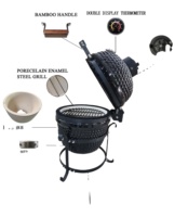 Barbecue Kamado Mini Moderne 13 Pouces Portable en Céramique et Fonte avec Chariot Pliant Émaillé en Porcelaine pour Charbon de Bois CE