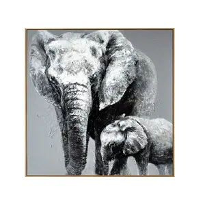 Noir et blanc mère et enfant éléphant dessins peint à la main peinture à l'huile affiche moderne mur Art photos pour les Couples