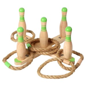 Jeu de lancer d'anneaux <span class=keywords><strong>et</strong></span> de bowling 2 en 1 en bois avec piquets de pointage, anneaux en corde <span class=keywords><strong>et</strong></span> <span class=keywords><strong>quilles</strong></span> de bowling pour le plaisir en famille en plein air dans la cour - Product Image 1