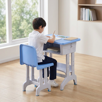 Ensemble bureau et chaise pour étudiant à hauteur fixe avec étagère de rangement et panier en maille pour mobilier de classe scolaire - Vente en gros