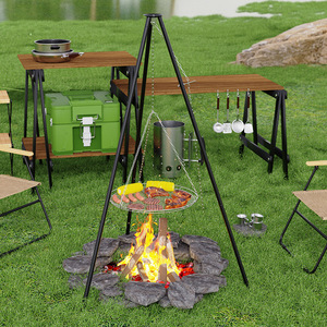 Outdoor Tripod Fire Pit Grill With Hanging Chain And Removable Pan For Camping Barbecue - Product Image 2