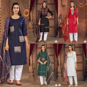 Venta al por mayor de la fábrica de suministro de algodón puro Kurti Pent Dupatta 3 piezas para las mujeres Ropa de FIESTA DE LA India Exportación - Product Image 6