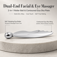 Metall-Gua-Sha-Werkzeug 2-in-1 Doppelkopf-Gesichtsmassagegerät mit Rollkugel für Augenbereich und Hals-Hautpflege