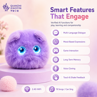 Peluche AI Raton Laveur Violet avec Vibration, Capteur Tactile, Réplique Vocale, Mémoire Longue Durée, Plus de 50 Langues, Yeux LED, WiFi 2.4G