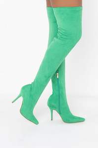 Prix usine femmes bout pointu ajusté cuissardes Secy Faux daim extérieur mince talon aiguille sur les bottes au genou - Product Image 2