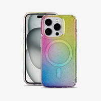 Coque de téléphone de luxe à paillettes dégradées avec protection antichoc 360° en TPU+PET, compatible avec la charge sans fil magnétique IMD IML pour 11-17 Pro Max