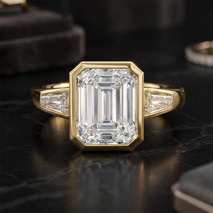 IGI Certified Emerald Cut Lab Grown Diamond Bezel Set Classic Engagement Anniversary Ring Tapered Baguette Side <b>Stones</b> 10K 14K - Product Image 1
