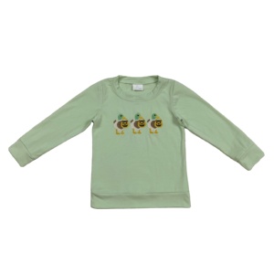 RTS Halloween Mallard Ducks Calabaza Bordado Niños Jersey Camisa de manga larga Venta al por mayor Boutique Baby Boys Shirt Top - Product Image 1