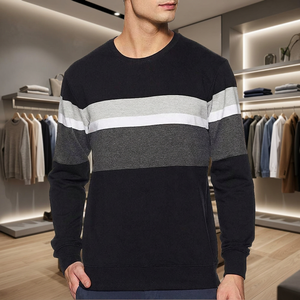 Pull en maille à col rond pour homme, sweat-shirt décontracté à rayures à manches longues, coupe classique pour homme, automne - Product Image 4
