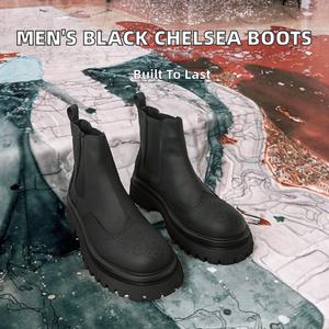 8881-1 Bottes Chelsea classiques pour homme Hiver 2025, noires, à enfiler, en cuir PU, plateforme, imperméables, rehaussantes, résistantes à l'usure - Product Image 1